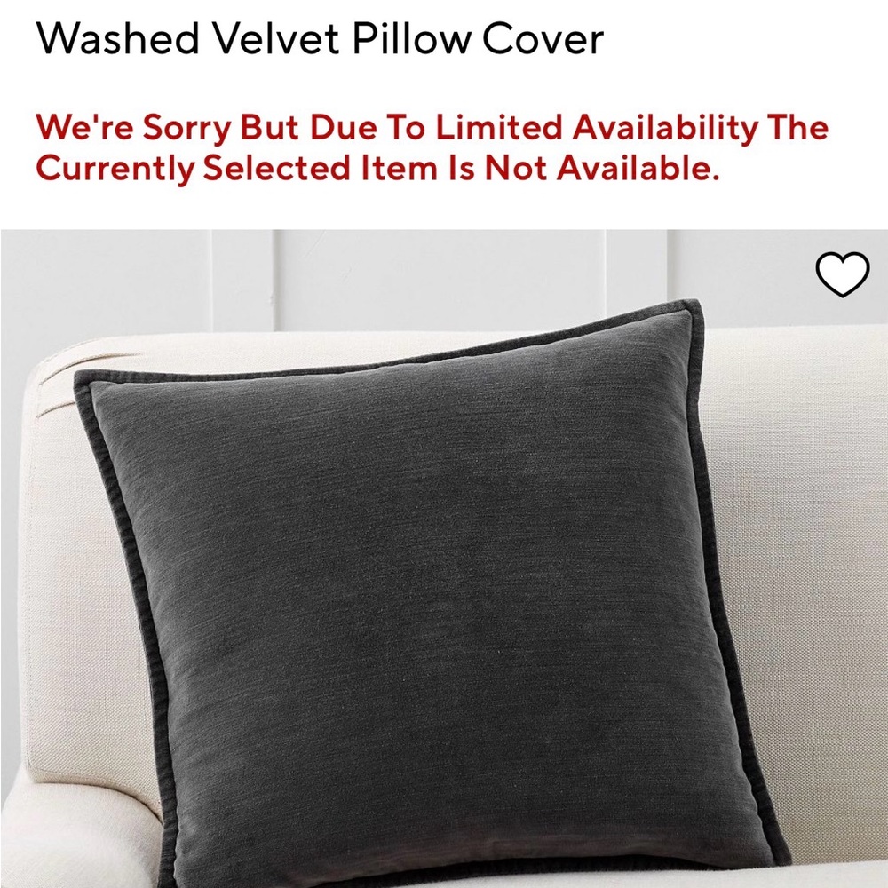 Pottery Barn Charcoal Velvet Pillow Cover